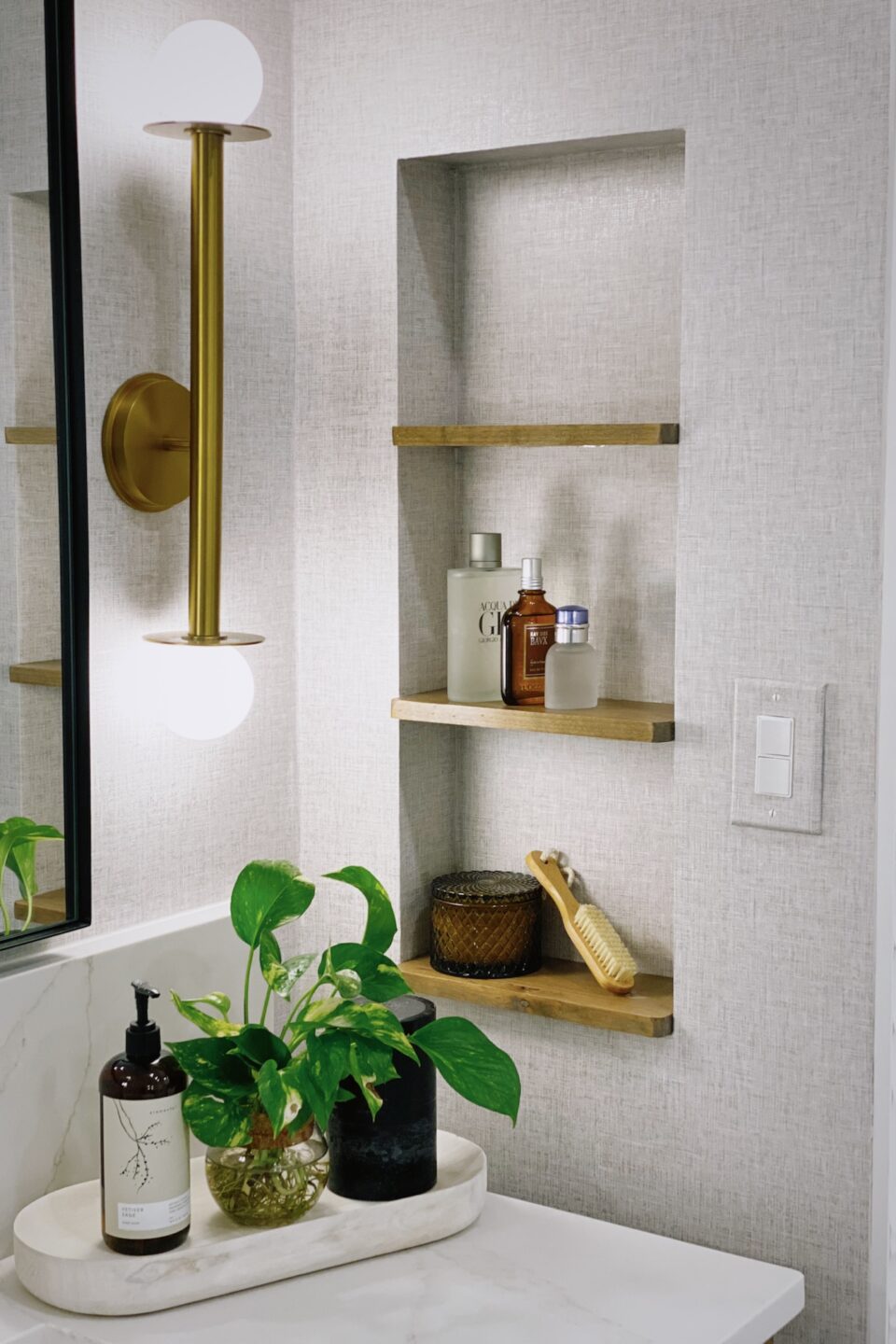 Bathroom Design Floating Built In Shelves