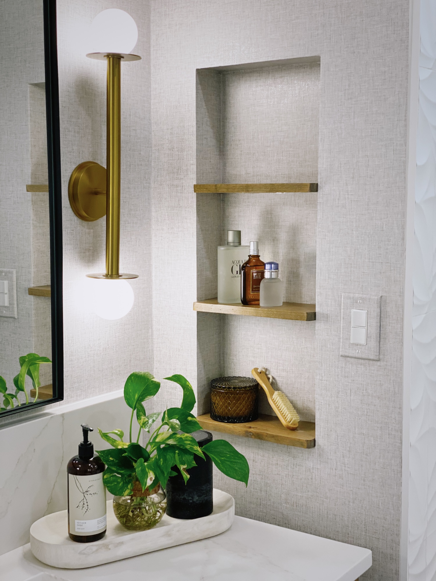 Bathroom Design Floating Built In Shelves