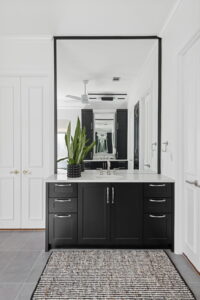 Bathroom Vanity Black Cabinetry And Mirror To Ceiling