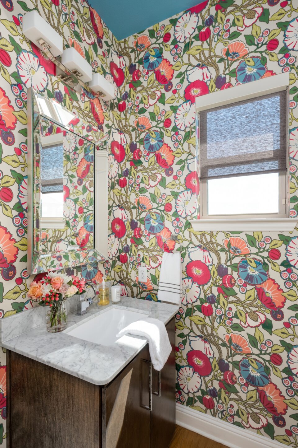 Floral Wallpaper Colorful Powder Room