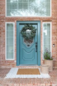 Front Door Teal Blue With Wreath
