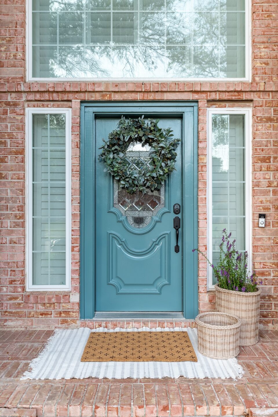 Front Door Teal Blue With Wreath