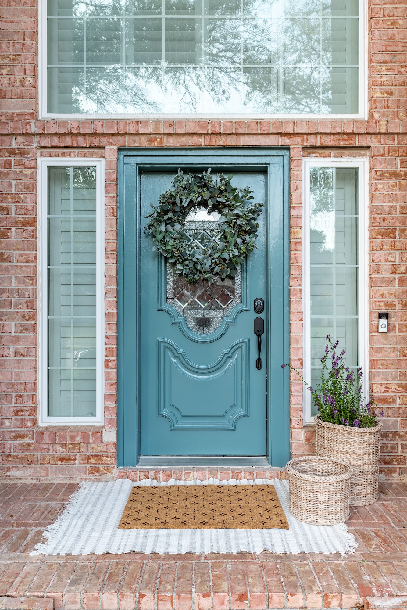 Front Door Teal Blue With Wreath