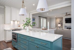 Kitchen Design Teal Blue Island