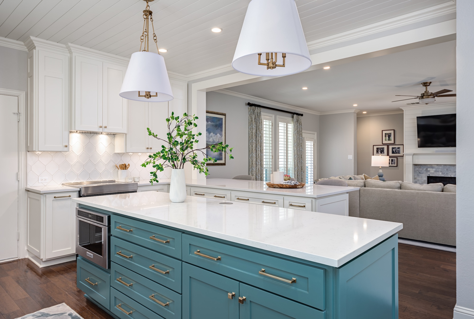 Kitchen Design Teal Blue Island