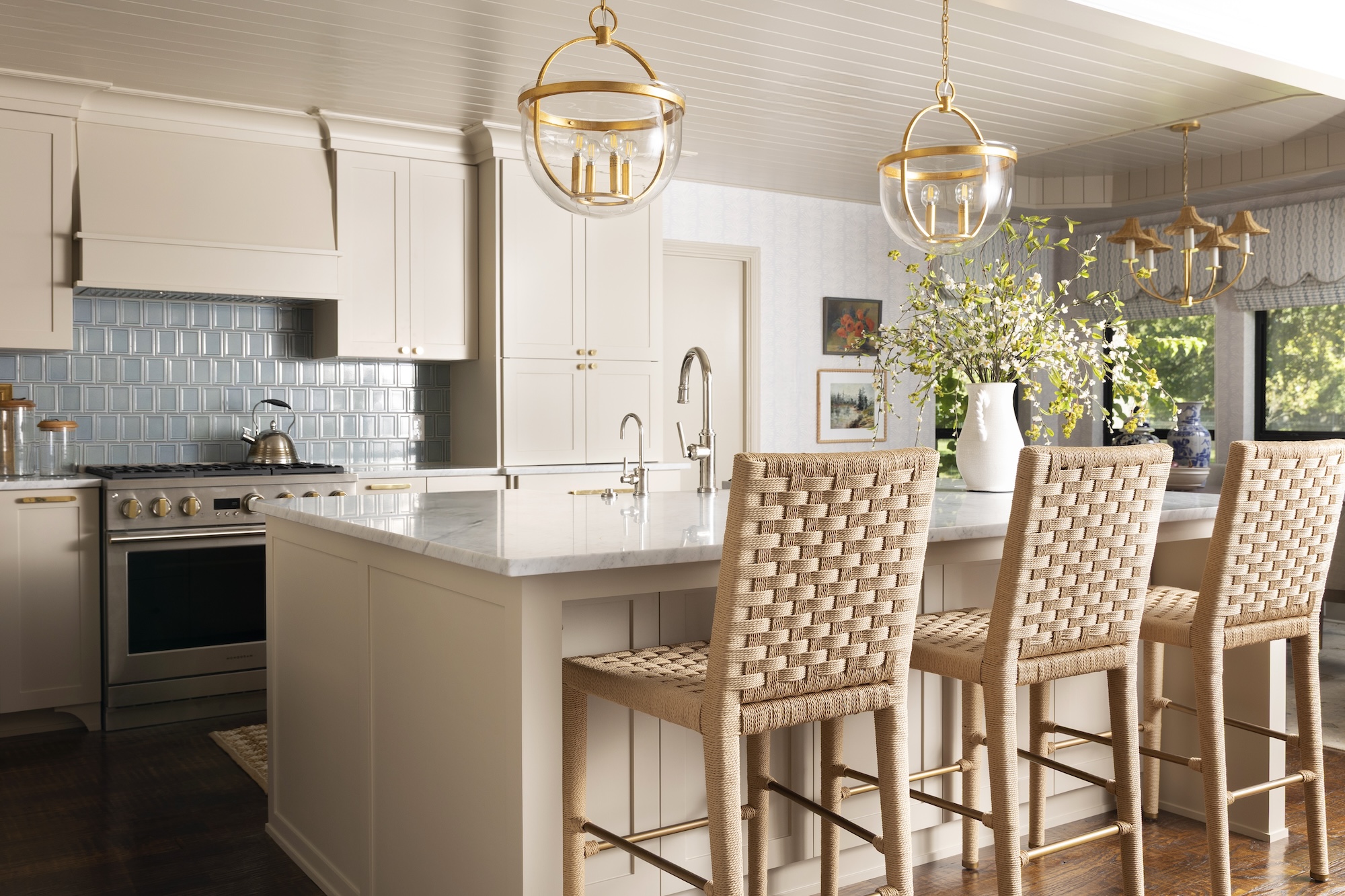 Kitchen Island Detail Wicker Stools