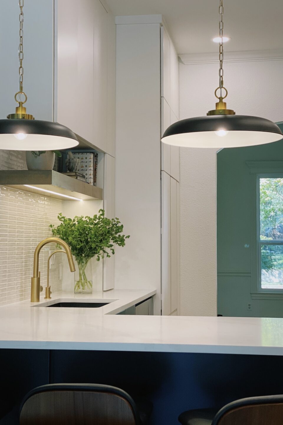Kitchen Island Tools And Hanging Lights