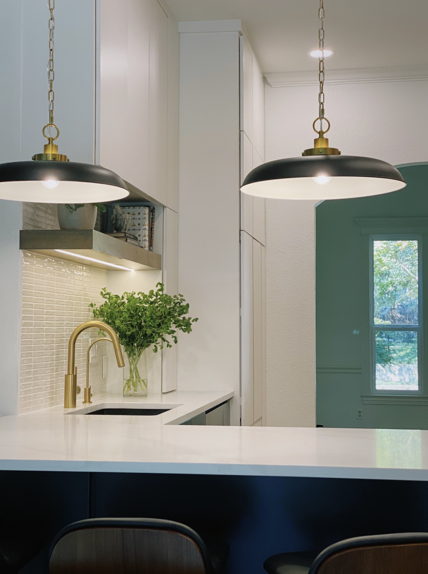 Kitchen Island Tools And Hanging Lights