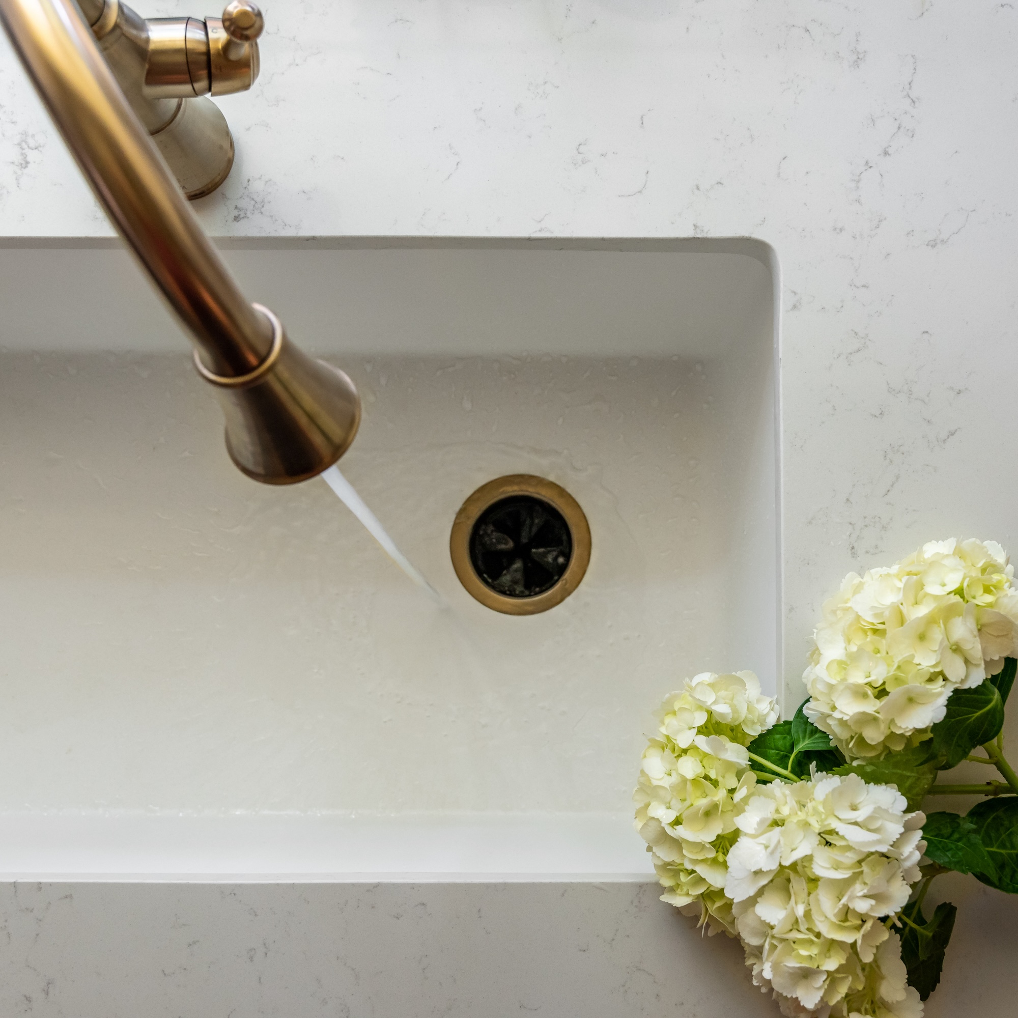 Kitchen Sink Aerial With Hydrangea