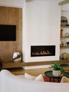 Living Room Interior Design White Fireplace Gas