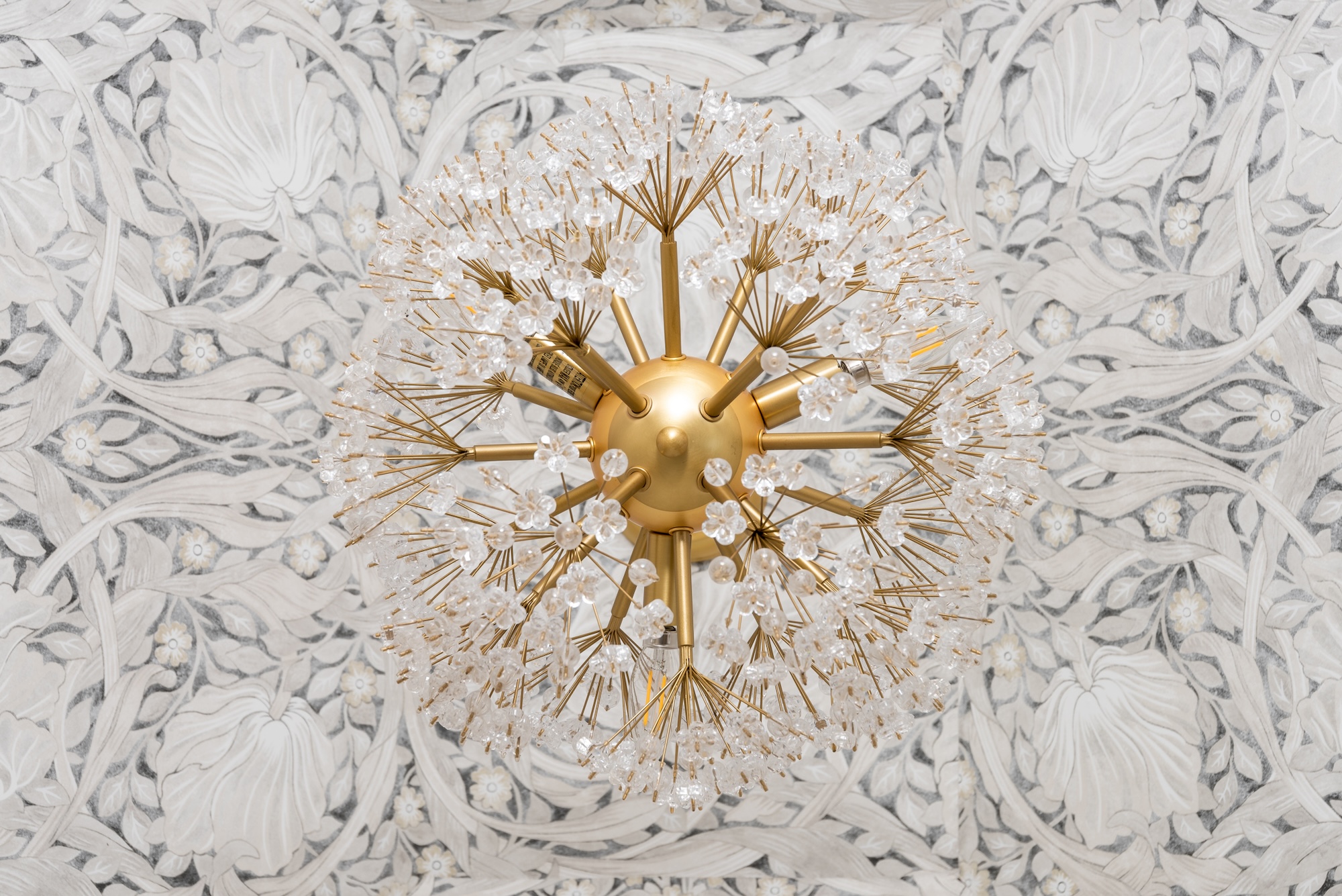 Powder Room Chandelier And Wallpaper Ceiling