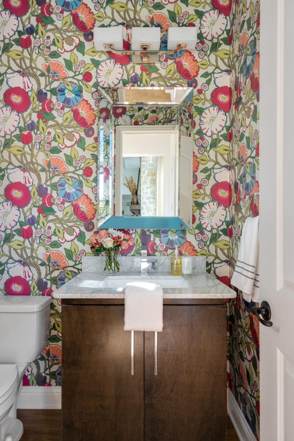 Powder Room Colorful Floral Wallpaper
