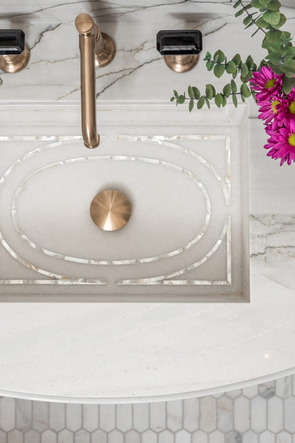 Powder Room Sink Pink Flowers