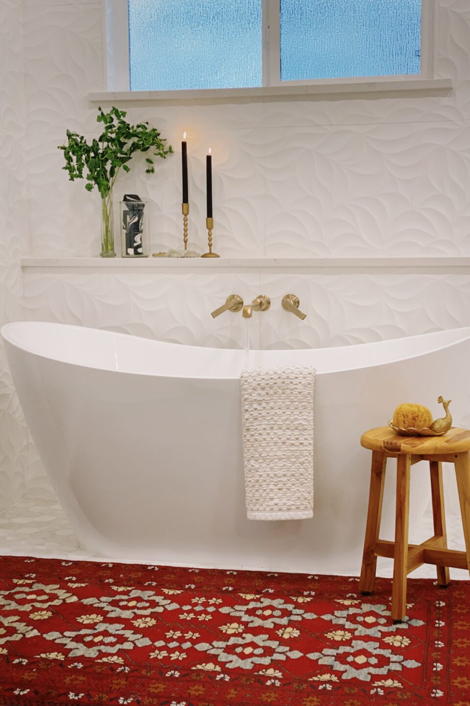 Primary Bathroom Red Rug