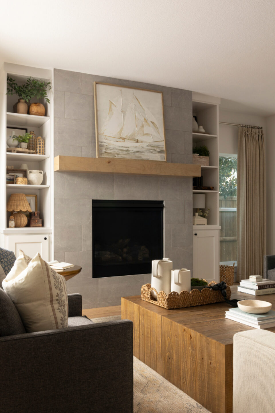 Living Room Fireplace Design Artwork On Mantel